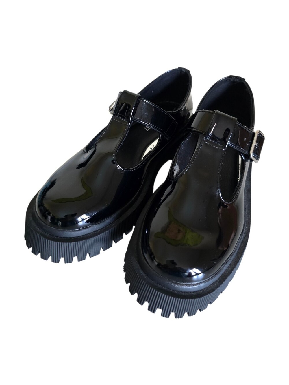 NEW 🌹 Zara Women's Black Patent T-Bar Mary Jane Chunky Heel Shoes - Picture 12 of 16